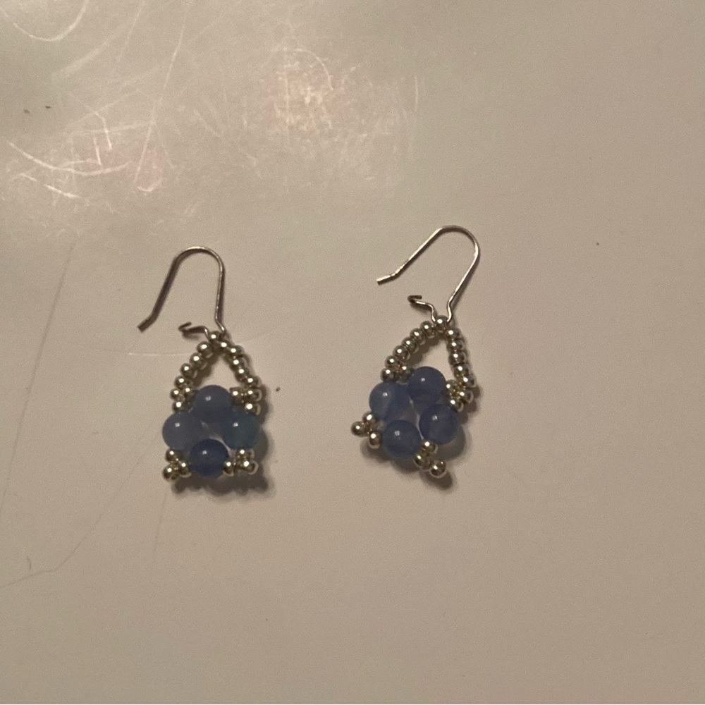 Vintage-Inspired Silver and Blue Earrings with Hook Closure